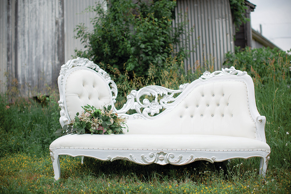 Uniquely Chic Vintage rents restored pieces – like this chaise lounge – for events, weddings, and house stagings